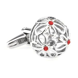 NEW! Flowers with Small Red Crystals Cufflinks